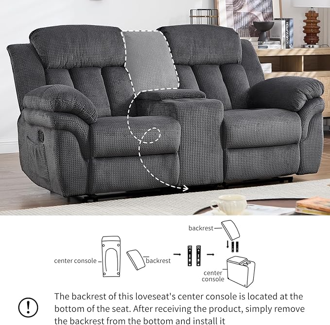 CANMOV Recliner Sofa Set, Manual Recliner Loveseat with Overstuffed Armrest for Living Room,Bedroom Furniture,Office,2 Seat Grey