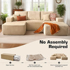 106" Cloud Sectional Couch with L-Shape Chaise & Ottoman, No Assembly Modular Sofa, Deep Seat Plush Corduroy Boneless Couched for Living Room (Beige Plush Corduroy, Left Facing Chaise with Ottoman)