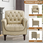 UIXE Faux Leather Accent Chairs Set of 2, Comfy Club Chair Upholstered Armchair for Living Room, Button Tufted Arm Chair Retro Single Sofa Side Reding Seat for Bedroom - Beige