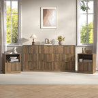 3-Piece Modern Bedroom Furniture Set, Wide 9-Drawer Dresser & 1-Drawer Nightstands Set of 2, Natural Wood Dresser and Nightstand Sets for Bedroom, Hallway, Walnut