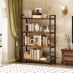 4 Tier Bookshelf 31.49" Width, Tall Book Shelf Storage and Organization, Wooden and Metal Industrial Bookcase, Large Book Shelves for Home Living Room Bedroom Office Storage(Vintage)