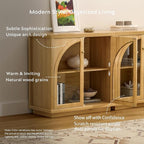 Sideboard Buffet Cabinet Set of 2, Storage Cabinet with Adjustable Shelf Modular Accent Display Case with Acrylic Doors Console Table for Living Room Kitchen Entryway, Natural Oak