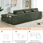114" Cloud Boneless Sectional Couches for Living Room, Modular Sectional Sofa with Cup Holder, Cozy Fluffy L Shaped Deep Seat Boneless Couch with Storage Pocket, No Assembly Required, Green