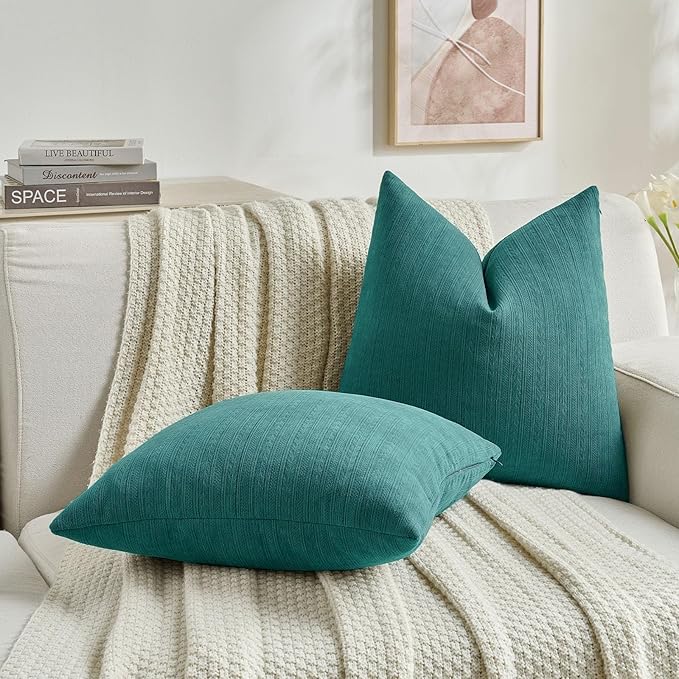 FUTEI Teal Decorative Throw Pillow Covers 16x16 Inch Set of 2,Soft Cozy Wheat Ear Striped Patterns Cushion Cases,Modern Home Decor for Couch Bed Living Room