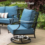 4 Piece Metal Outdoor Patio Furniture Set, Patio Conversation Sets 1 3-seater Sofa, 2 Swivel Chair with 5.75" Extra Thick Cushion and Coffee Table, Black Frame Backyard Furniture, Navy