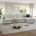 124" Cloud Modular Sectional Sofa, Waterproof Down Filled Sectional Couch, High Backrest L Shaped 4 Seater Couch with Ottoman, Modern Modular Sofas with Removable Cover, Cream White
