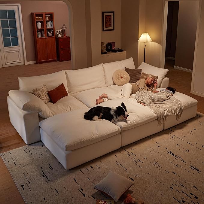 Modular Cloud Sofa, 78.7" Cloud Sectional Couches with Deep Seat，Oversized Loveseat Sofa for Living Room, Modern Comfy Couch with Washable Cover, Wide Armrest (White)
