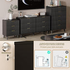 Lulive Black Dresser for Bedroom Wood Dressers Chest of Drawers, Fluted 54" Wide Modern Long Dresser TV Stand 6 Drawers for Bedroom, Closet, Hallway (Black)
