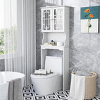 BestComfort Over The Toilet Storage Cabinet, Home Bathroom Space Saver Organizer Above Toilet, Double Doors and Adjustable Shelf, Wooden Freestanding Toilet Storage Rack Unit, 67 in H (White)