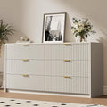 6 Drawer Dresser for Bedroom, 55" Wide Modern Chest of Drawers with Gold Metal Handles, Fluted Wood TV Stand for Living Room, Hallway(Beige)