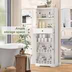 Tall Bathroom Storage Cabinet with Glass Doors, 67" Tall Freestanding Linen Cabinet with Adjustable Shelves, Floor Standing Organizer for Bathroom, Living Room, Kitchen, (White)