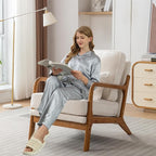 Mid-Century Accent Chair Set of 2,Sherpa Fabric Lounge Chair with Wide Armrest,Sherpa Fabric Armchair with Lumbar Pillow & Solid Wood Frame for Living Room, Bedroom, Balcony(White)