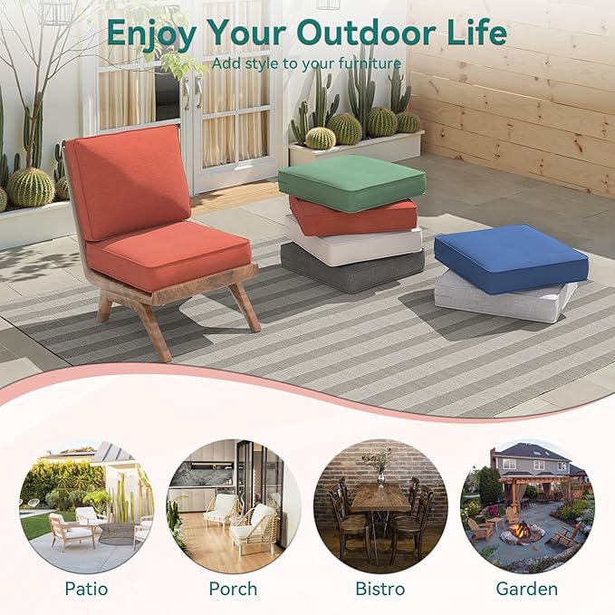 Outdoor Chair Cushions 23" x 24" x 4", Patio Deep Seat Replacement Cushions Set with Zippered Removable Cover, Weather-Resistant Olefin Fabric for Garden Chair Sofa Couch, Red