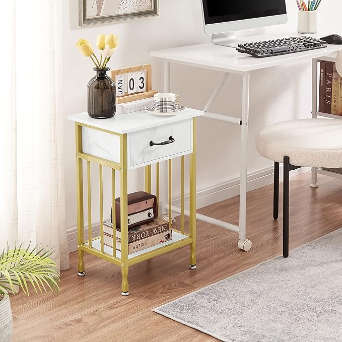 VECELO Nightstands, Industrial Side/End Tables with Drawer and Storage Shelf, Night Stands for Bedroom, Living Room, Wood Metal Furniture, Easy Assembly