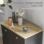 HOMCOM Sideboard with Solid Wood Countertop, Modern Kitchen Storage Cabinet, Coffee Bar Cabinet with 2 Drawers, Doors and Adjustable Shelf, Distressed Black