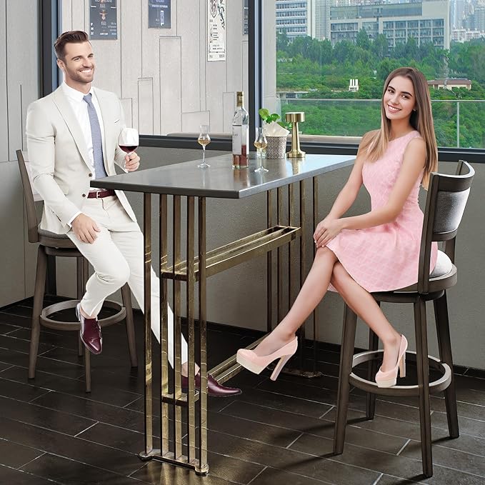 PrimeZone Swivel Bar Stools Set of 6, 30 Inch Bar Height Barstools, High Back Bar Stool with Solid Wood Legs & Wrap-Around Footrest, Counter Stools for Kitchen Island, Pub, Grey
