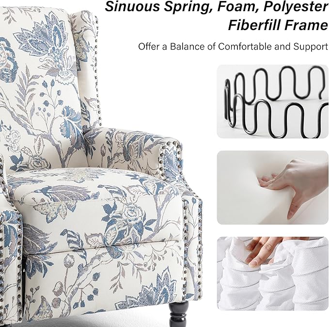 Accent Chair, Upholstered High Back Floral Armchair with Nailhead Trim & Wood Legs, Comfy Wingback Reading Single Sofa Chair for Small Spaces, Living Room, Bedroom