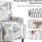 Accent Chair, Upholstered High Back Floral Armchair with Nailhead Trim & Wood Legs, Comfy Wingback Reading Single Sofa Chair for Small Spaces, Living Room, Bedroom