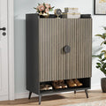 Tribesigns Shoe Cabinet with Doors, 7-Tier Shoe Storage Cabinet with Adjustable Shelves, Wooden Shoes Rack Shoe Storage Organizer for Entryway, Hallway, Closet, Living Room, Gray