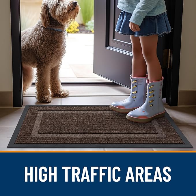 OLANLY Front Door Mat Indoor Outdoor Entrance, Waterproof All-Season, All-Weather Doormat, Sturdy Natural Rubber, Fade Resistant, Low Profile, Easy Clean Patio Porch Entryway Mat, 59x20, Dark Brown