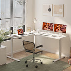L-Shaped Standing Desk, 71 x 63 Inches Height Adjustable Desk, Sit and Stand up for Work Office Home, Ergonomic Rising Computer Table for Home Office with Splice Board, White
