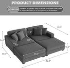 Modular Sectional Couches for Living Room, Modern Loveseat 2-Seater Sofa Couch with Ottoman, Upholstered Couches for Living Room Bedroom, Grey