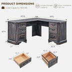 T4TREAM L Shaped Desk with Drawers,59" Farmhouse Wood Home Office Executive Desk,Charging Station,File Drawer, Storage Cabinet,Computer Desk for Work and Study (Dark Rustic Oak)