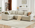 ABCASA 112" Convertible Sectional Sofa, Large L Shaped Couch with Detachable Sofa Cover, Modular Couch for Living Room, Breathable Linen Fabric Corner Sofa for Apartment, Oatmeal