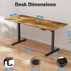 Shahoo 55 Inch Standing Desk, Electric Height Adjustable Computer Desks with Hook and Cable Hole, Rustic Brown
