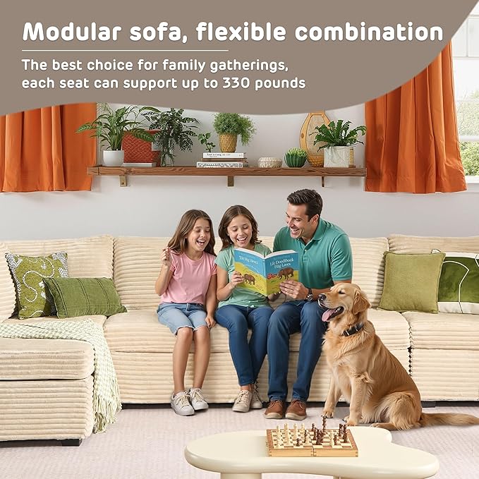 130'' Modern Modular Sectional Sofa with Ottoman, 8 Pieces U Shaped Cloud Couch for Living Room, Oversized Deep Seat Convertible Sofa Set, Plush Corduroy Beige