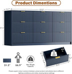 Blue Dresser for Bedroom, Modern Dresser with 9 Drawers and Smooth Slides, Wide Chest of Drawers with Golden Handles for Bedroom, Living Room, Closet, 15.7" D x 63" W x 31.5" H