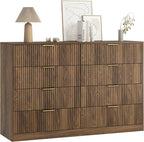 8 Drawer Dresser for Bedroom, Modern Fluted Double Dresser, 55" Wide Chest of Dressers, Mid Century Wooden Beside Table for Closet, Living Room and Entryway, Natural
