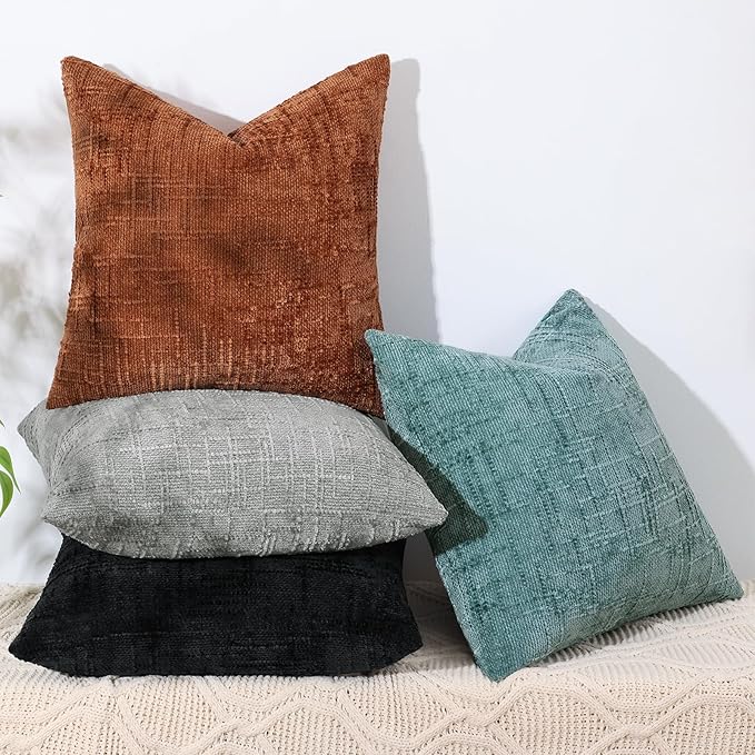 decorUhome Neutral Grey Chenille Throw Pillow Covers 22x22 Set of 2 Thick Textured Slubby Couch Pillow Covers Farmhouse Accent Modern Neutral Decorative Pillow Cases for Bed Sofa Living Room