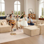 146‘' Oversized Cloud Sectional Couch, U Shaped Boneless Couches with Chaise & Ottoman, Plush Corduroy Deep Seat Modular Sofa for Living Room, No Assembly Required, Beige