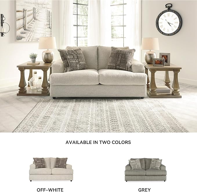 Signature Design by Ashley Soletren Contemporary Chenille Loveseat with 2 Accent Pillows, Off-White