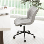 YOUNUOKE Armless Desk Chair Comfy Office Chair with Wheels Home Ergonomic Task Chair Adjustable Computer Chairs Modern Faux Leather Swivel Chair Upholstered Makeup Vanity Chair with Back(Gray)