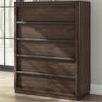 Signature Design by Ashley Kendamor Contemporary 5-Drawer Chest with Felt-Lined Top Drawer and Easy Glide for Bedroom, Dark Brown