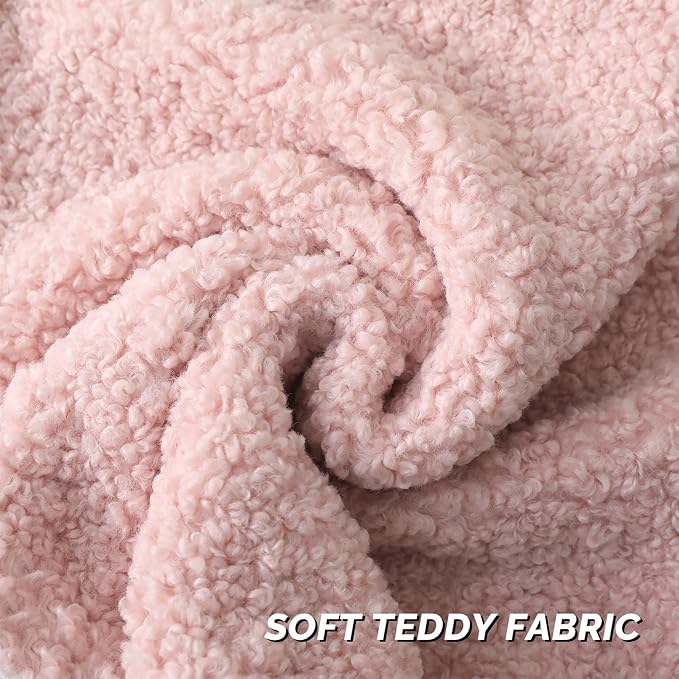 FUTEI Pink Throw Pillow Covers 16x16 Inch Set of 2,Furry Faux Fur Teddy Boucle Textured Cushion Covers,Soft Fluffy Decorative Pillow Case,Home Decor for Couch Bed Living Room Office Car