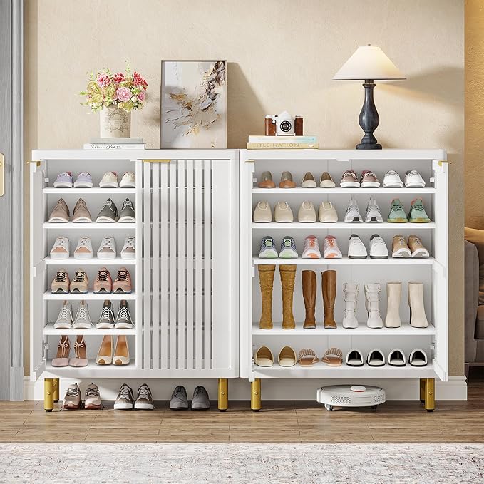 Tribesigns Shoe Cabinet with Shutter Doors, 6-Tier Entryway Shoe Cabinet with Adjustable Shelves, Wooden Modern Rack Organizer for Entryway, Hallway, Closet, Living Room, White
