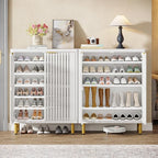 Tribesigns Shoe Cabinet with Shutter Doors, 6-Tier Entryway Shoe Cabinet with Adjustable Shelves, Wooden Modern Rack Organizer for Entryway, Hallway, Closet, Living Room, White