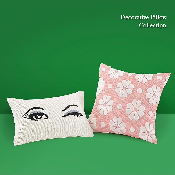 kate spade new york Wink Decorative Pillow, 14" x 20" Throw Pillow for Bed or Sofa, Textured Cotton and Polyester Blend Cover, White