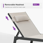 PURPLE LEAF Outdoor Oversized Lounge Chair Set of 3 Patio Chaise Pool Lounger Aluminum Frame with Side Table and Wheels for Outside Sunbathing Tanning Recliner Including Pillows Beige