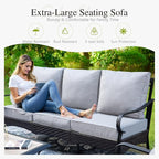 Sophia & William Patio Furniture Set with Fire Pit Table, 4 PCS Metal Outdoor Conversation Set with Fire Pit Table, 2 Sofa Chairs,3-Seater Couch for Outdoor Seating, Backyard, Porch(Grey)