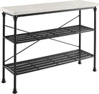 Crosley Furniture Madeleine Sofa Console Table with Storage Shelves for Hall, Entryway, or Living Room, Steel with Faux Marble Top