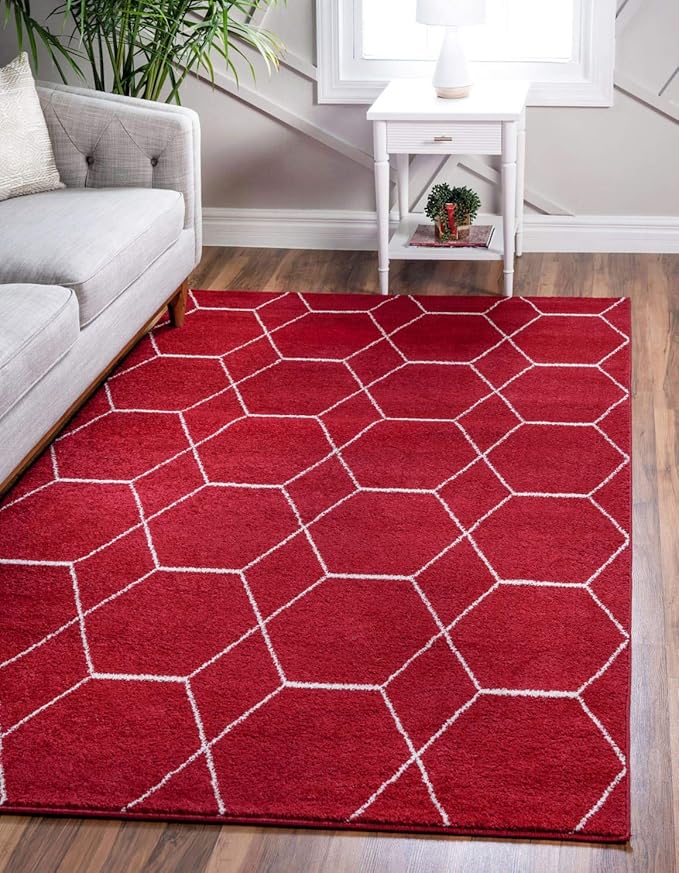Unique Loom Trellis Frieze Collection Area Rug - Geometric (7' 1" x 10', Red/ Ivory)