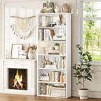 FOTOSOK 70.8" Tall Bookcase Shelf, 6 Tier Wide Bookshelf with Storage, Billy Bookcase Set of 2, Large Bookshelf for Living Room, Home Office, White