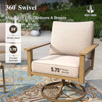 HERA'S HOUSE Patio Furniture Set 5-Piece, Metal Outdoor Conversation Set with Wood Grain Finish, 2 x Swivel Chair, 1 x 3-Seat Sofa, 2 x Multi-Functional Coffee Table for Garden Deck Backyard