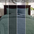 Madison Park Bedspread Set Reversible Damask Quilted Oversized Coverlet, Cotton-Filled Quilts Queen Oversized, All Season, Lofty & Warm Bedspread, Quebec, Queen Balsam Green 3 Piece