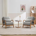Mid-Century Accent Chair Set of 2,Linen Fabric Lounge Chair with Wide Armrest,Linen Fabric Armchair withLumbar Pillow & Solid Wood Frame for Living Room, Bedroom, Balcony(Light Gray)