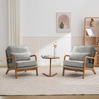 Mid-Century Accent Chair,Linen Fabric Lounge Chair with Wide Armrest,Linen Fabric Armchair withLumbar Pillow & Solid Wood Frame for Living Room, Bedroom, Balcony(Light Gray)